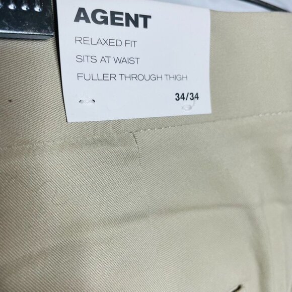 Mens Khaki Dress Pants Beige Express Agent Size 34 Relax Fit Trousers u New With - Picture 4 of 6